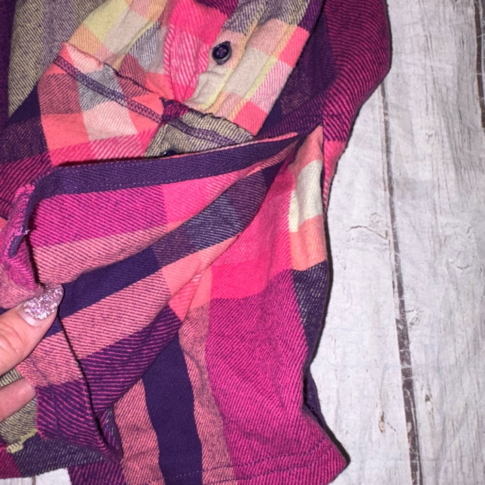 We the Free so long summer plaid flannel oversized button down pink/purple S - Picture 6 of 7